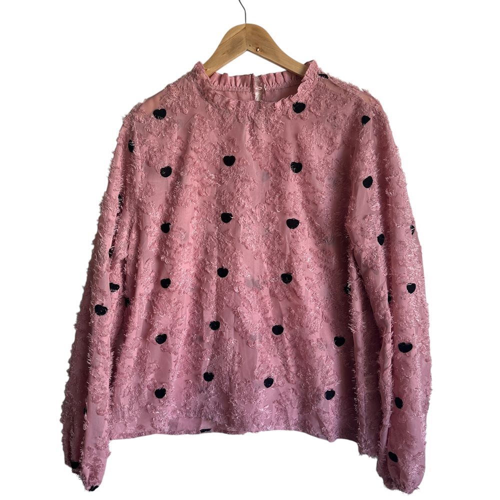 SHEIN LUNE Blouse Heart Print Lantern Sleeve Chiffon Fuzzy Fairy NWOT XL Chiffon